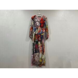 Dalia MacPhee Mixed Print Long Sleeve Sheer Dress Medium M